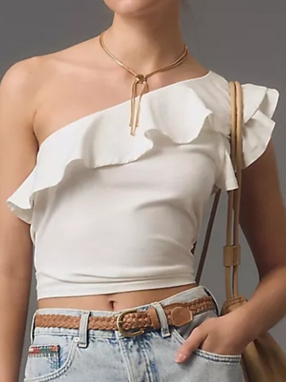 Maeve White One Shoulder Tuffled Top Size Small